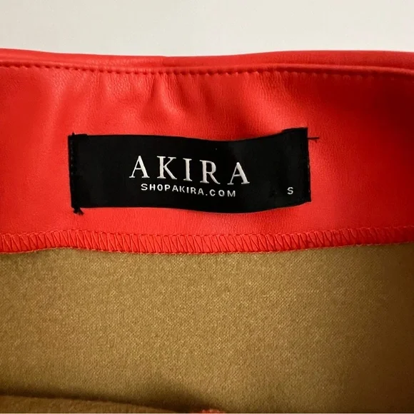 AKIRA Faux Leather Crossover Front Mini Skirt-Orange Red - Picture 7 of 9